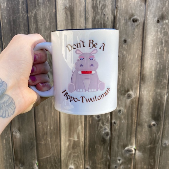 Funny White and Black Don’t be a Hippo-Twatamus Coffee Stemless Mug - Picture 7 of 8